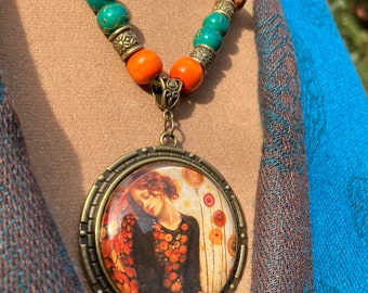 Angel pendant, Angel necklace, Gustav Klimt inspired, beads, boho, gift for her, FREE SHIPPING