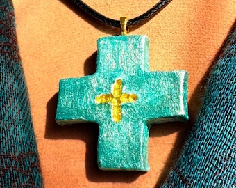 Cross, medieval, gothic, mystical, clay jewelry, gift for her, gift for mom, FREE SHIPPING