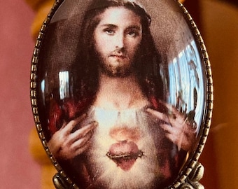Jezus Christus, Heilige Hart hanger, Jezus ketting, cadeau, handgemaakt, de Heer, GRATIS VERZENDING