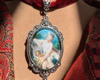 Luxurious beautiful velvet choker, 18th century rich jewelry, realistic high quality costume jewelry, gorgeous historical cameo pendant