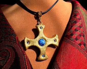 Cross, medieval, gothic, mystical, clay jewelry, gift for her, gift for mom, FREE SHIPPING