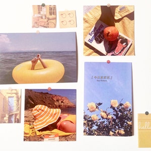 Aesthetic Wall Collage Kit, Sunny Beach Summer, yellow vacation collage material kit, wall collage set