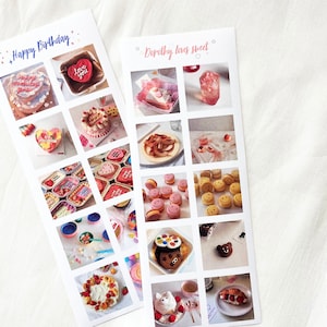 Kuchenaufkleber, Koreanische Brotdose Geburtstagskuchen, Süße Desserts Süßigkeiten, Cafe Essen quadratische Fotografie, 2er-Set