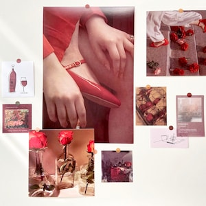 Rote Vintage Retro Ästhetische WandCollage Kit, Curated Fotowand, Vintage Moodboard Collage Material Kit, Wand Postkarten Set