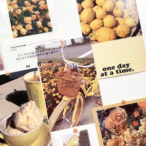 Kit de collage de pared estética, tablero de humor Pastel Yellow Cafe, kit de material de collage amarillo de verano Roses Lemons, conjunto de collage de pared