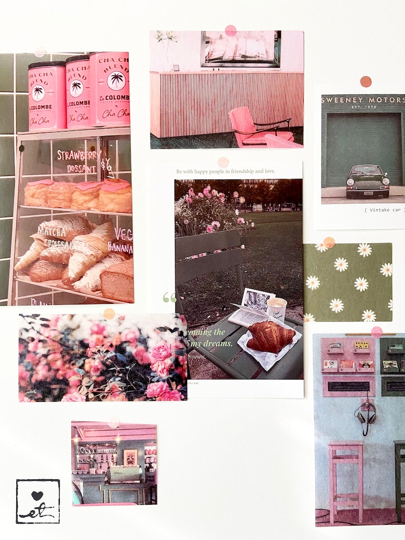Sage Green and Pink Retro Aesthetic Wall Collage Kit, Photo Collage