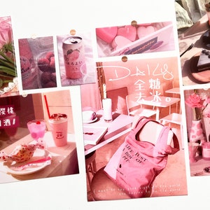 Esthétique Mural Collage Affiches Décoration de chambre, Pink Cafe Mignon style esthétique japonais affiche murale set