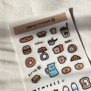 Adesivo de pão fofo personagem de comida peculiar ilustração estilo desenhado à mão