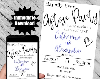 Happily Ever After Party Invite | Minimalist Wedding Elopement Card | Reception Invitation | Boho Reception Invite | Digital Download email
