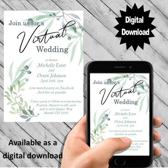 Download Virtual Rustic Wedding Invitation Eucalyptus Social Distancing Etsy PSD Mockup Templates