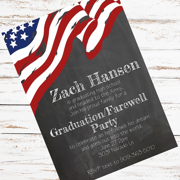 Going away and Graduation Party Invitation headed to military, US army navy airforce marines Printed Graduation Invitations