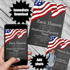 Going away and Graduation Party Invitation headed to military, US army navy airforce marines Template Editable Printable Custom DIY mobile