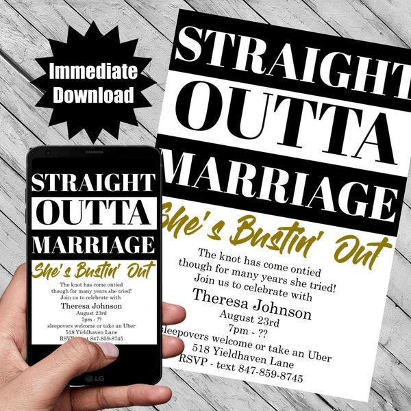 Divorce Party Invitation, Divorced Party, Straight Outta Marriage, Single AFtext printable Editable Template Instant Download Corjl download