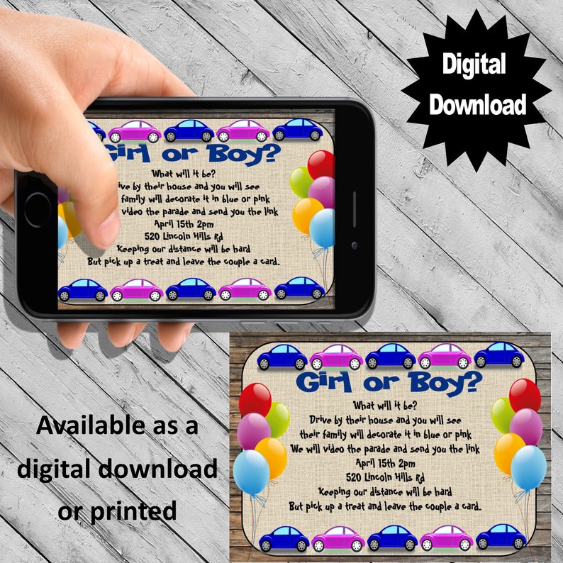 Download Drive by Gender Reveal Invitations Baby Shower digital | Etsy