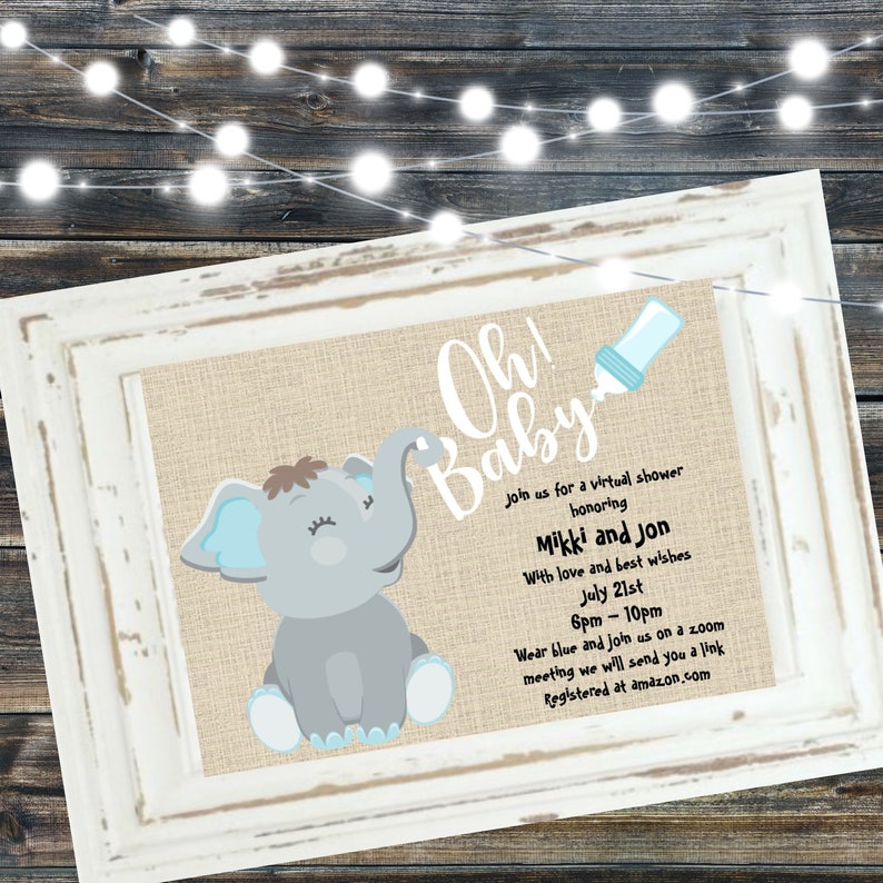 Virtual Baby Shower Invitations Elephant Oh Baby for an Online Etsy