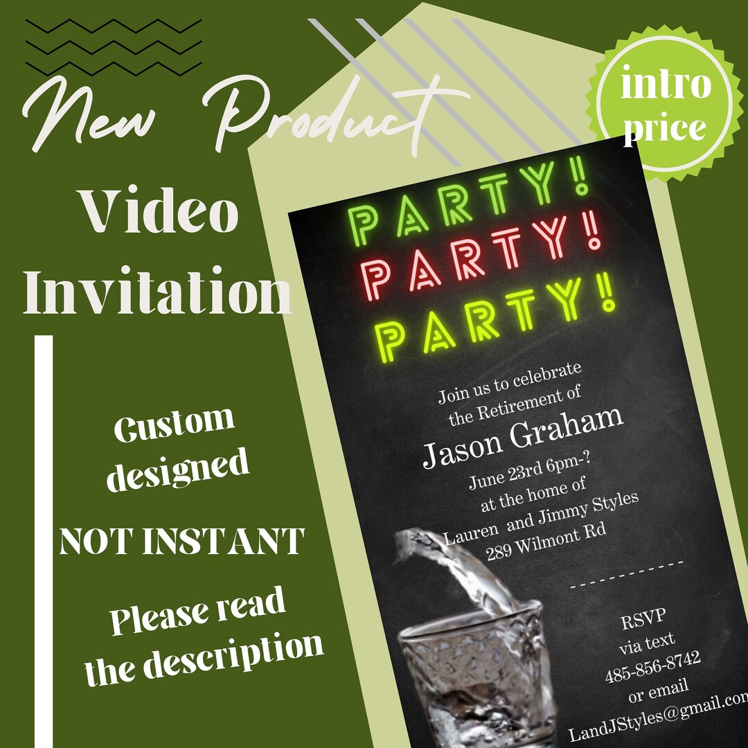 Digital Retirement Video Invitation Let's Party Shots for a Man
