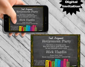 Retirement Party Invitation for a teacher - digital download pdf or edit corjl personalized card