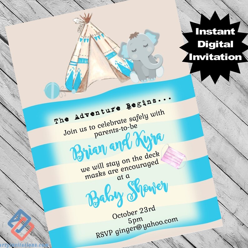Tent Elephant Baby Shower Invitations Social Distancing Drive Etsy