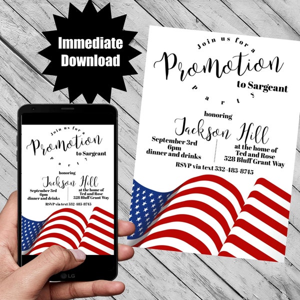 Military Promotion ceremony celebration invitation digital download custom template card invitation for an Army, Navy, Air Force, Marines