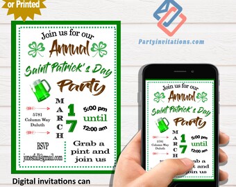 St Patricks Day Green beer and Shamrock Party Invitations sar2302