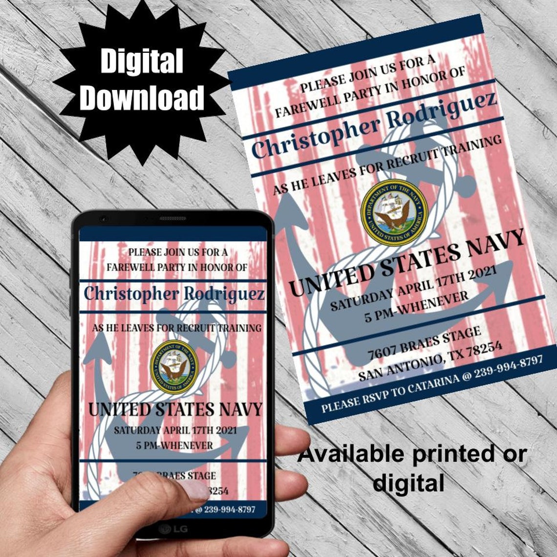 Navy Going Away Party Invitation Digital Download Design Etsy