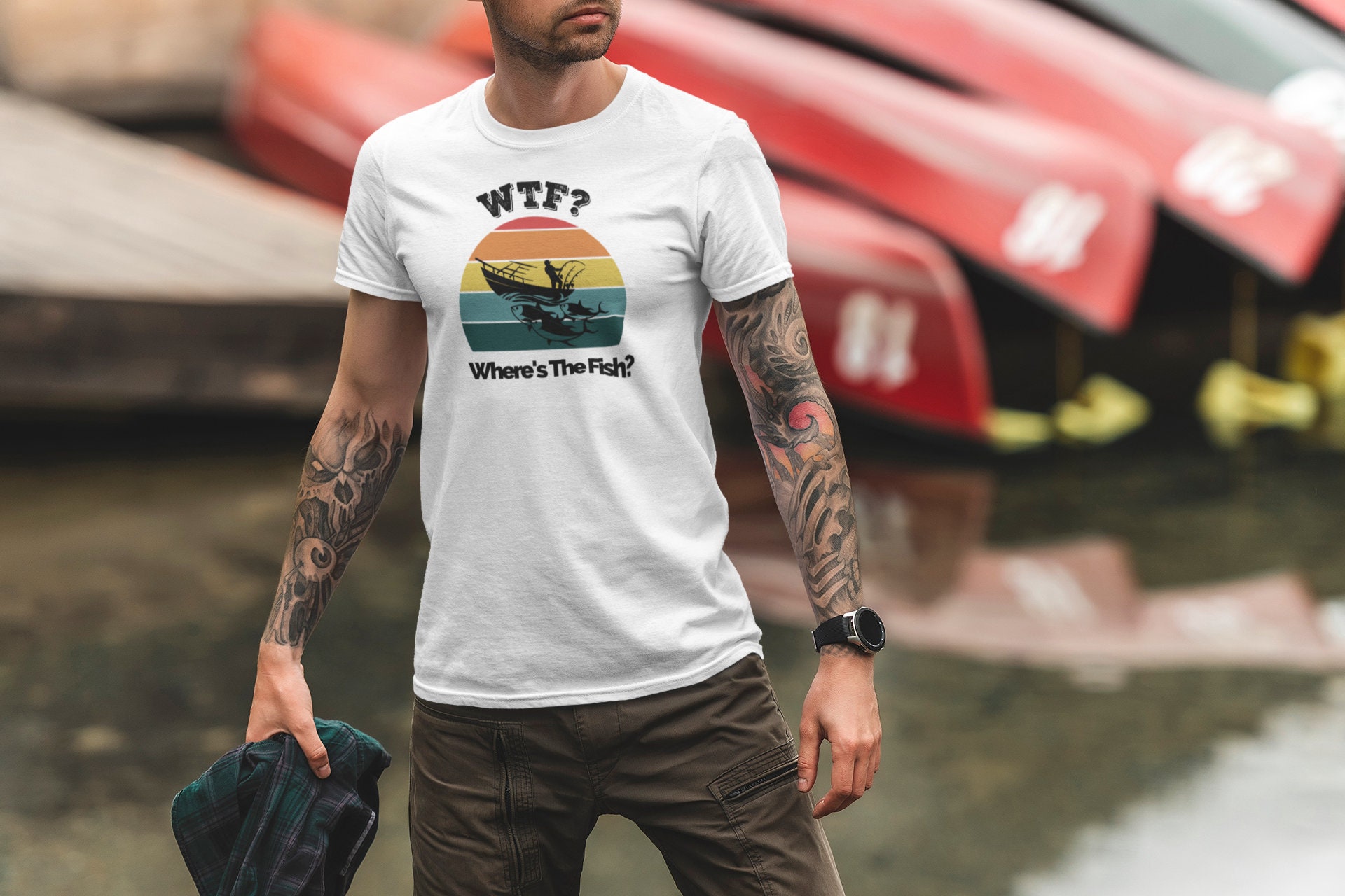 Fishing Tshirt for Men Funny Fish Shirt/ WTF Wheres The Fish? Gone Fishing Tee Mens Clothing Outdoor Wear Fisherman Gift Uncle Dad Grandpa