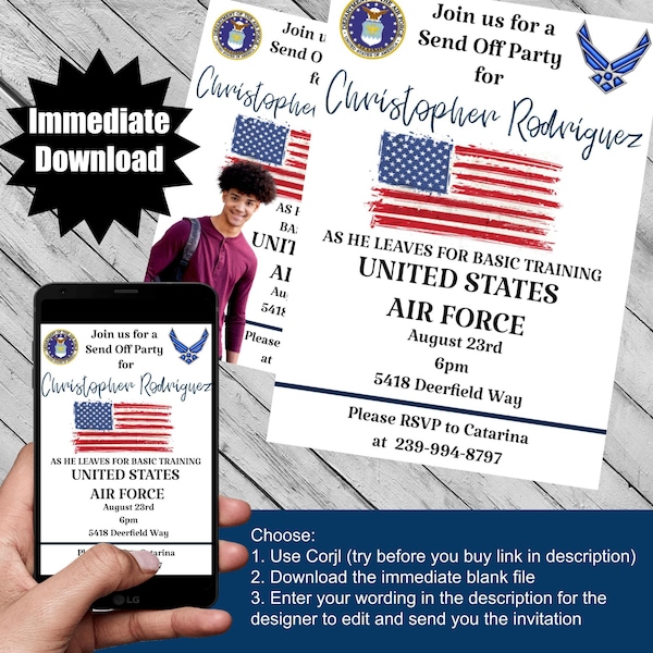 Air Force Going Away Party invitation digital download design template svg mockup card invitation for an Airforce send off military