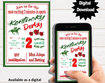 Kentucky Derby Party Invitation horse race watch  fastest 2 minutes in sports custom unique downloadable printable template svg mockup card