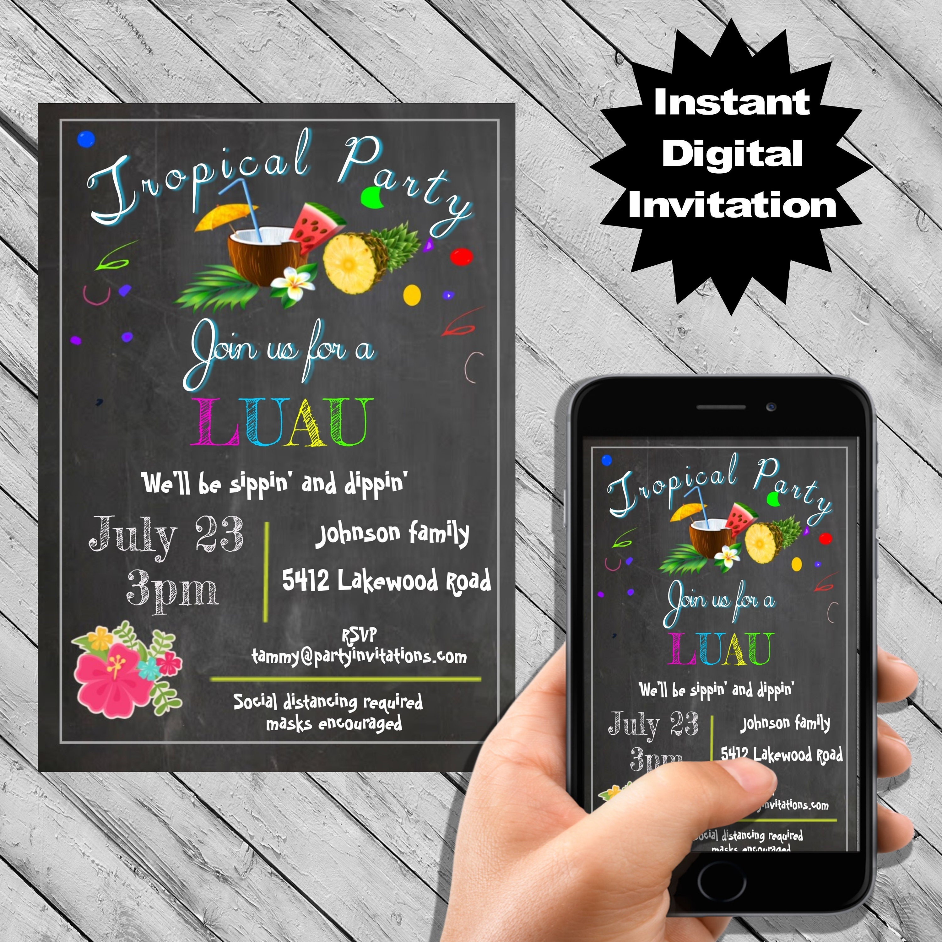 Luau Invitations Instant Download digital Printable Pdf Jpg - Etsy
