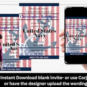 Navy Going Away Party invitation digital download design template svg mockup card invitation for a navy send off military coming home