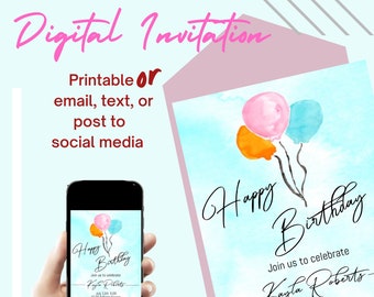 Birthday Party Invitation digital download design diy template pdf mockup card