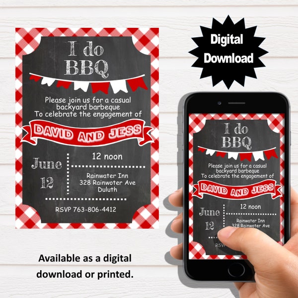 I do BBQ chalkboard engagement party invitations digital download design barbeque template svg mockup card