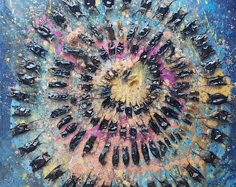 Pintura em espiral de casca de ovo da artista da Cornualha Lindsey Keates, Realismo Contemporâneo.