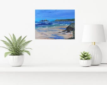Farol de Godrevy em papel ou qualquer cena de praia favorita feita sob encomenda pelo artista da Cornualha Lindsey Keates Realismo Contemporâneo