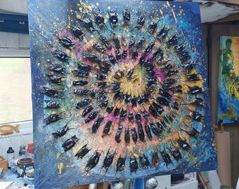 Pintura de bolsas de sereia, achados na praia, nenhuma criatura ferida. Por Lindsey Keates, Realismo Contemporâneo, cápsulas de ovos em tela com borda profunda.