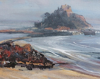 Dusk, St Michael's evening sun painting available. By Cornish Artist Lindsey Keates Contemporary Realism