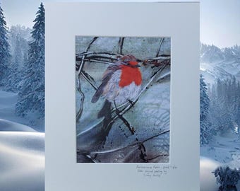 Impressão de Remembrance Robin, do artista da natureza de Cornish Lindsey Keates Contemporary Realism. Moldura disponível