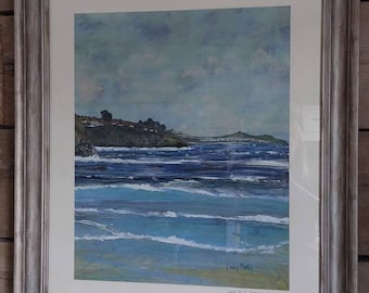 Hayle olhando para Carbis Bay e St Ives pelo artista da Cornualha Lindsey Keates Realismo Contemporâneo.