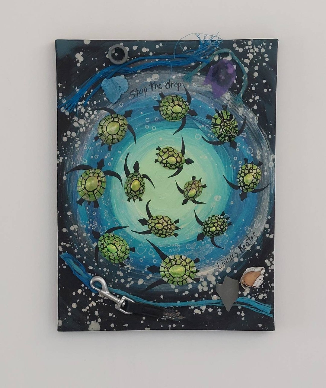 Swirl Turtle Shell Turtle Swirl Shell Art Incorperating Litter Findings on Boxed Canvas ...