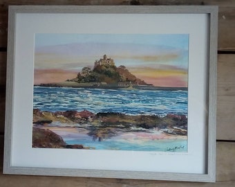 Choppy Sea Dawn original water colour painting made to order by Cornish Artist Lindsey Keates Contemporary Realism