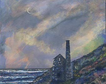 Chapel Porth, pintura da Aurora de Santa Inês pela artista da Cornualha Lindsey Keates, Realismo Contemporâneo.