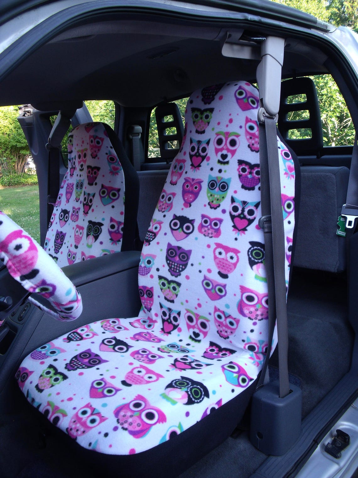 A Set of Strawberry Pink Owls Print Seat Covers and the Etsy