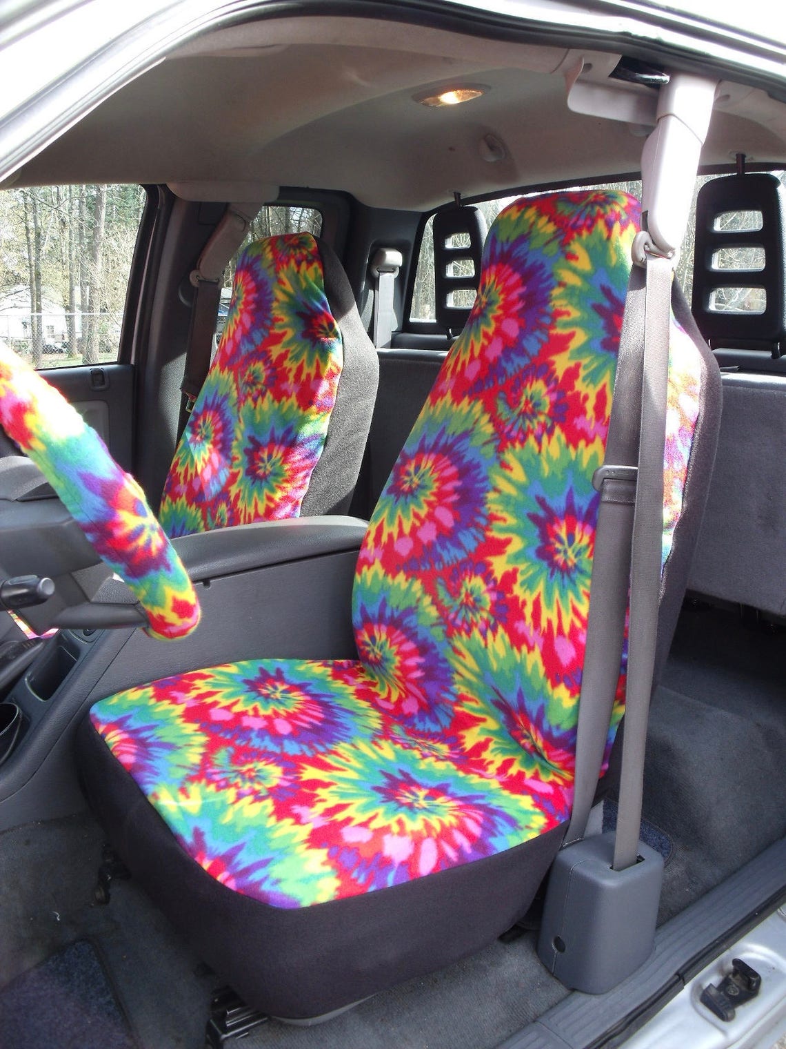 1 Set of Rainbow Tie Dye Print Seat Cover and Steering Wheel Etsy