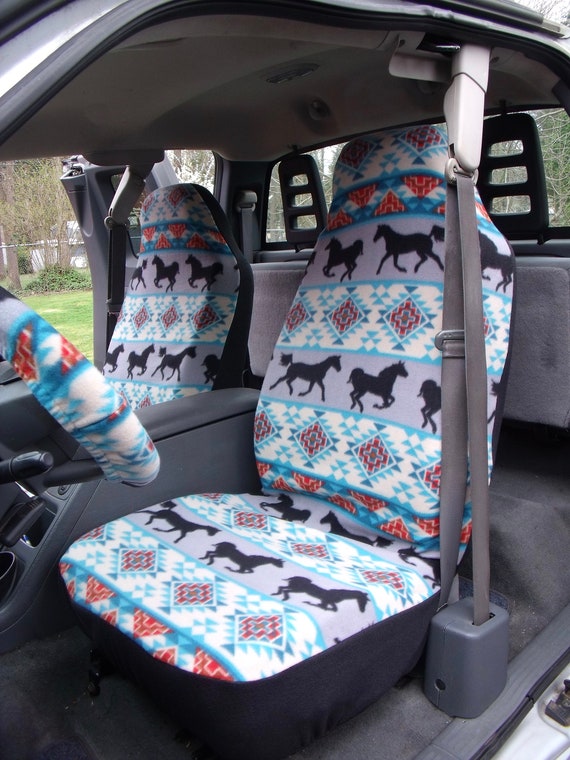 1 Set Of Southwest Horses Print Seat Covers And The Steering Wheel Cover Custom Made