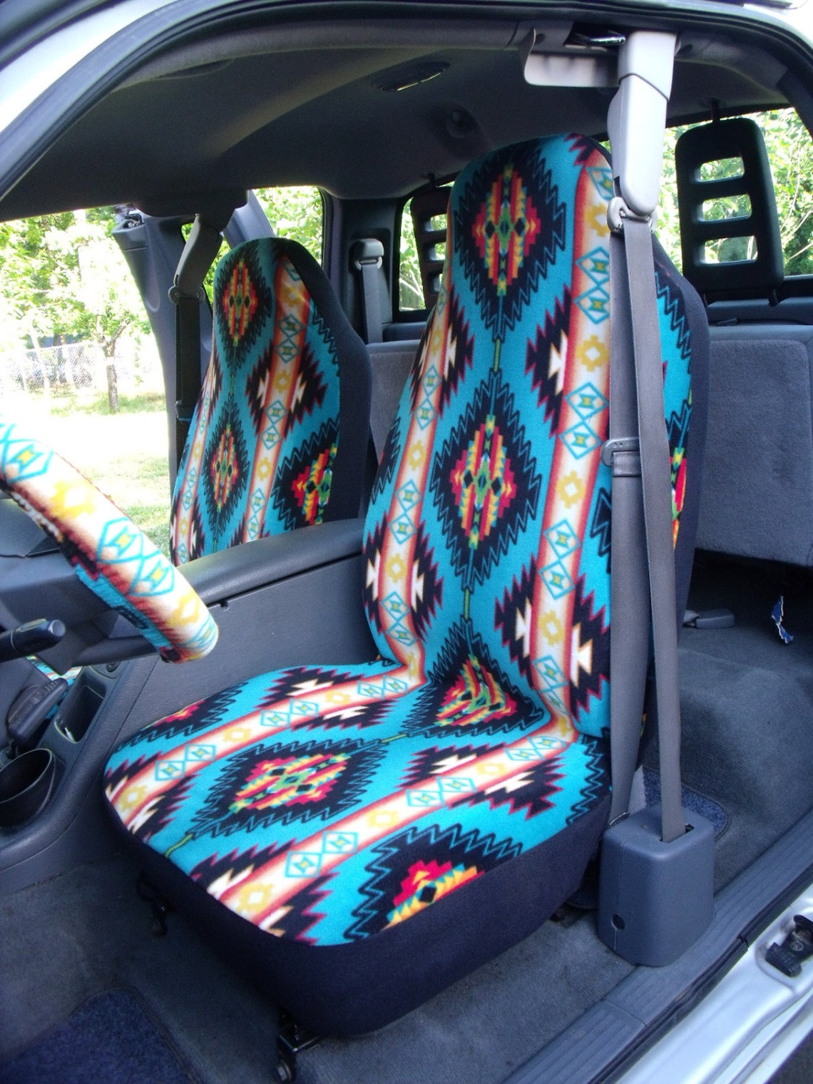 A Set of Blanket Stripe Turquoise Print Seat Covers and Etsy