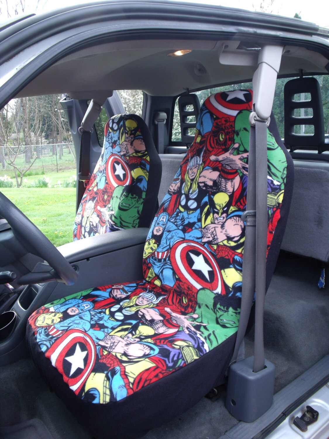1 Set of Marvel Comic Print Car Seat Covers and steering Etsy