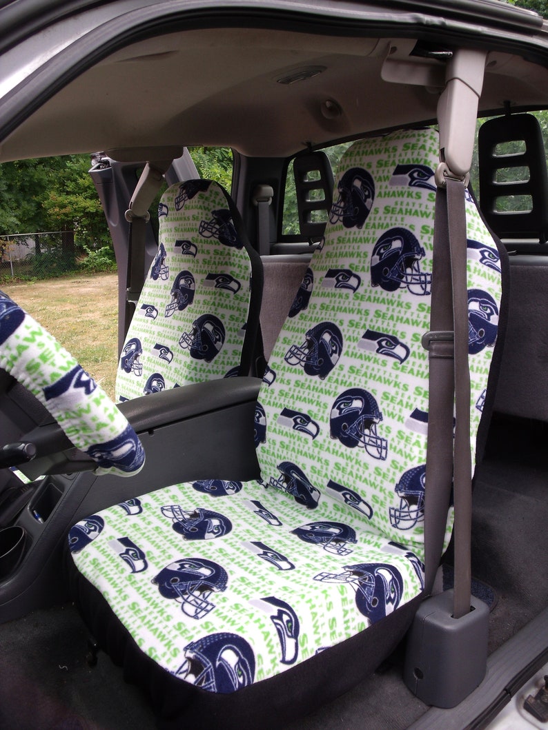 1 Set Of Seattle Seahawks Print Seat Covers And Steering Wheel Cover Custom Made