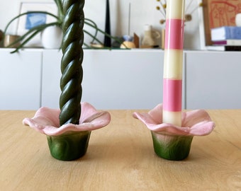 Set of 2 Vintage Ceramic Flower Candle Holder