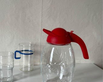 Vintage Glass Fruits Pitcher Juice Carafe 70s