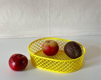 Yellow Plastic Vintage Fruits Basket Grid Tray 80s